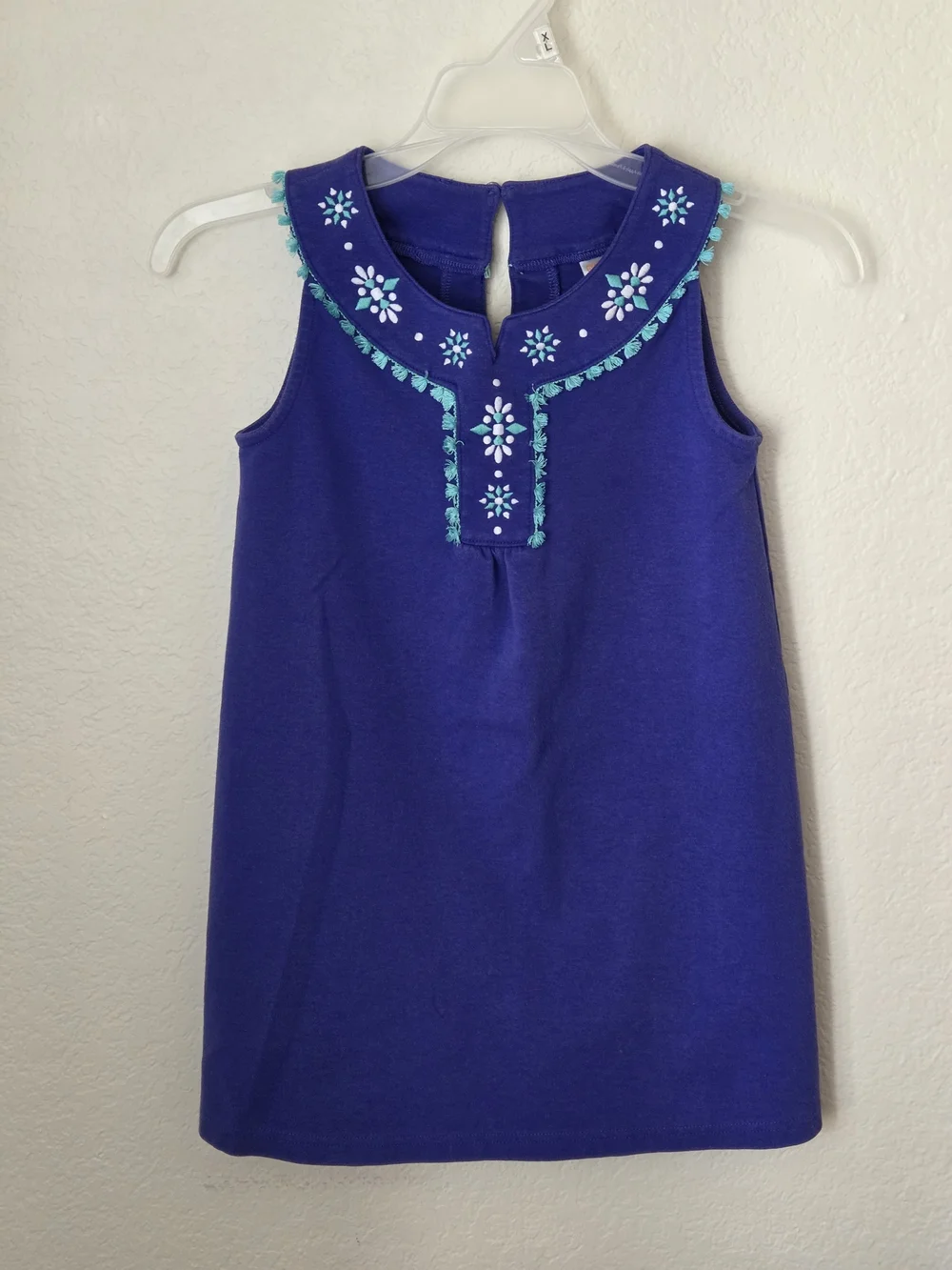 Gymboree Royal Purple Sleeveless Dress with Teal and White Embroidery